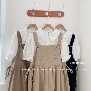 Sét yếm rút eo + sơ mi tay bồng
