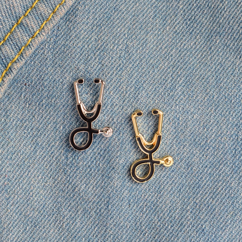 Ghim cài áo QIHE JEWELRY hình ống nghe bác sĩ sáng tạo thời trang
