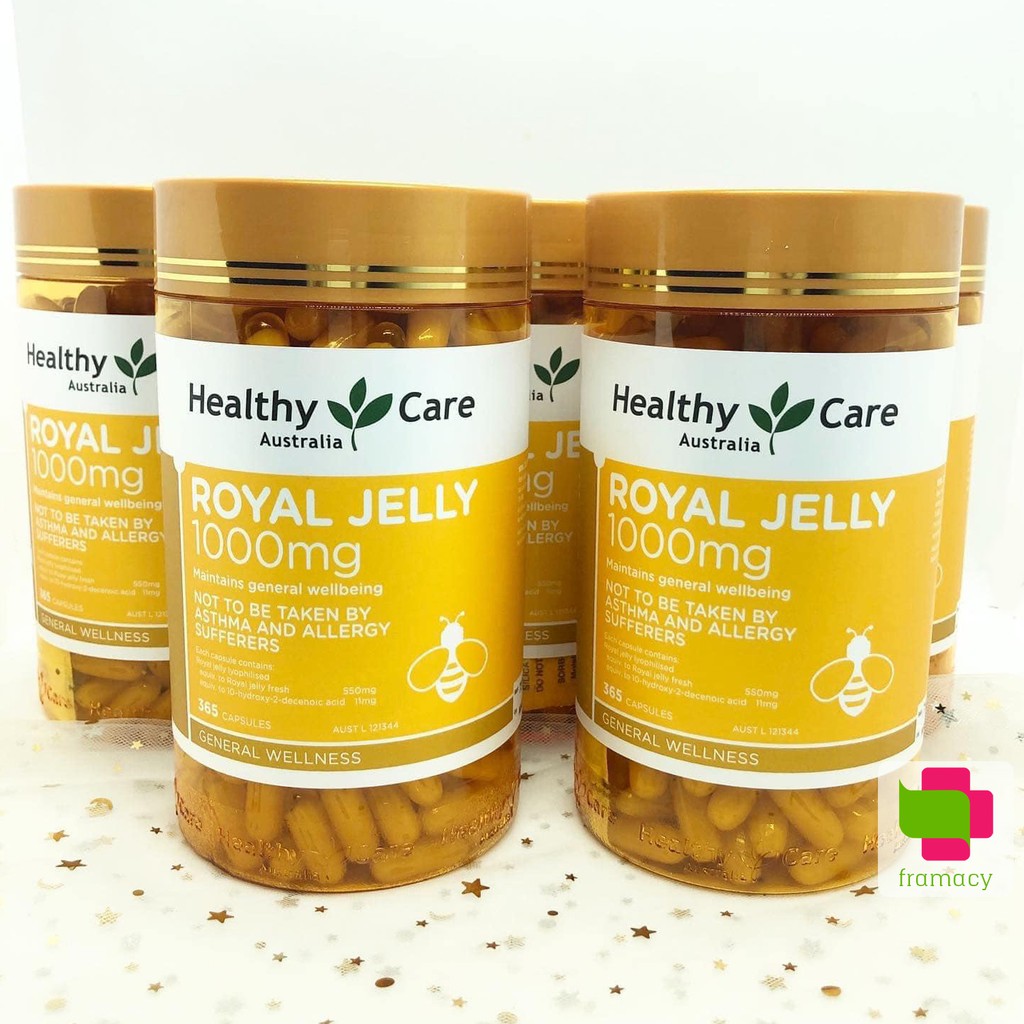 Sữa Ong Chúa Healthy Care Royal Jelly 1000mg, Úc (365 viên) làm đẹp da, cải thiện nội tiết, chống lão hóa