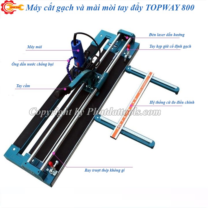 Máy cắt gạch tay đẩy- mài mòi TOPVEL 800mm 2 chức năng-Tặng kèm lưỡi cắt cho cả 2 chức năng-Bảo hành 6 tháng-Chính hãng