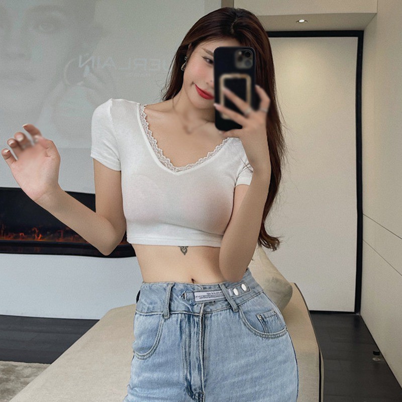 Áo Thun Tay Ngắn Cổ Chữ V Hở Lưng Thời Trang Cho Nữ