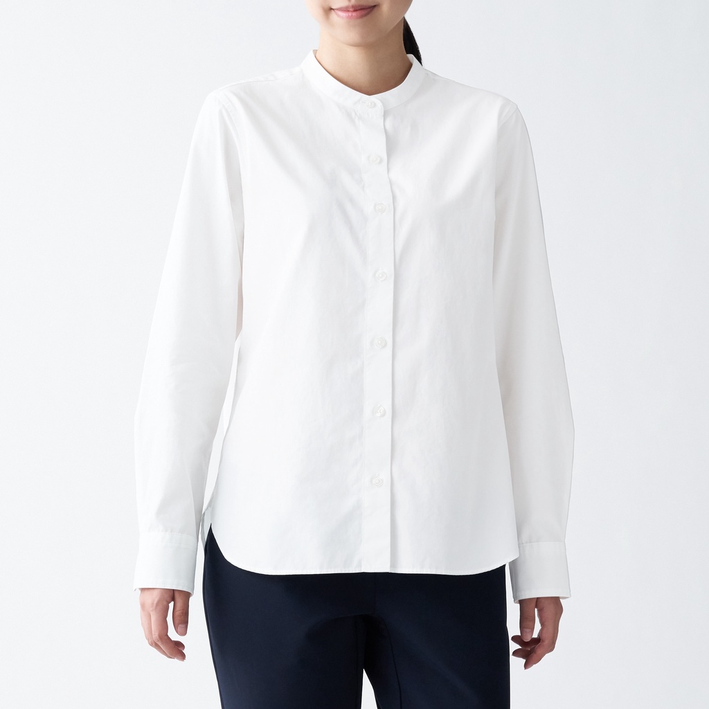 Muji Áo Sơ Mi Cotton Sợi Dài Cổ Trụ