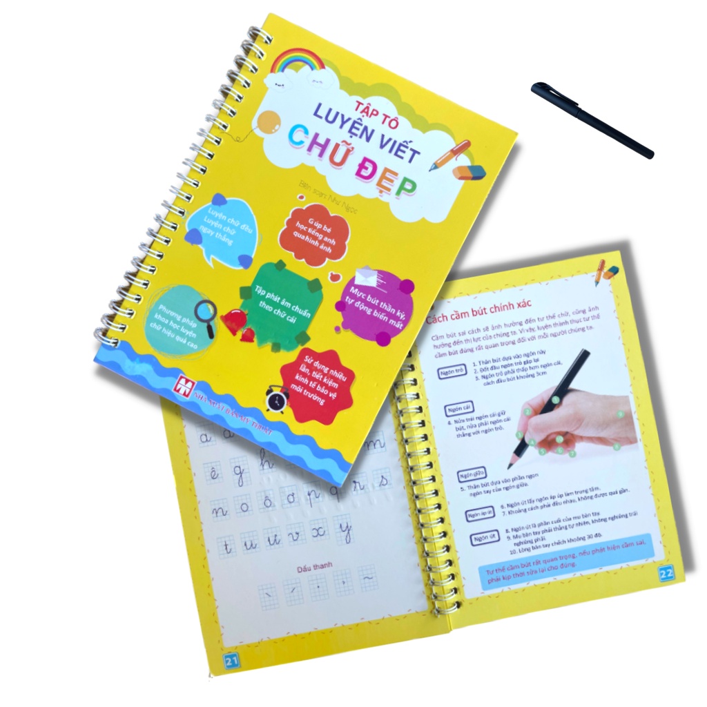 Combo 3 Bộ Luyện Viết Chữ Đẹp, Số, Nét Cơ Bản, Tập Viết Tự Xoá Thông Minh, Tặng 2 Bút, 6 Ngòi Bay Màu, 2 Định Vị