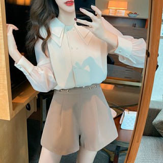 (Hàng oder) Áo sơ mi cổ phối kiểu Petter Pan áo dài tay