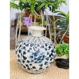 Bình hoa men rạn vẽ Hoa Phù Dung,Bình Hút Lộc cao 30cm, gốm Bát Tràng