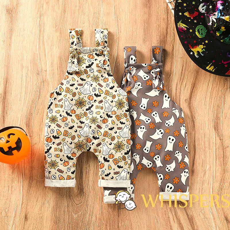 Bộ Áo Liền Quần Cổ Vuông Không Tay In Hoạt Hình Phong Cách Halloween Dành Cho Bé Trai Gái