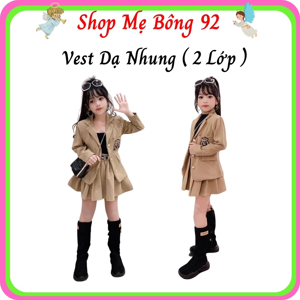 Vest Dạ Nhung 2 Lớp Kèm Chân Váy Bé Gái BG2228 - Shop Mẹ Bông 92