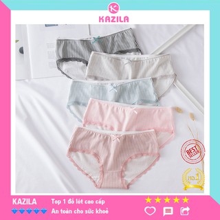 Quần lót nữ cotton cao cấp kẻ sọc ren đùi gắn nơ, quần xì nữ co giãn 4 chiều thoáng khí Kazila QLH6