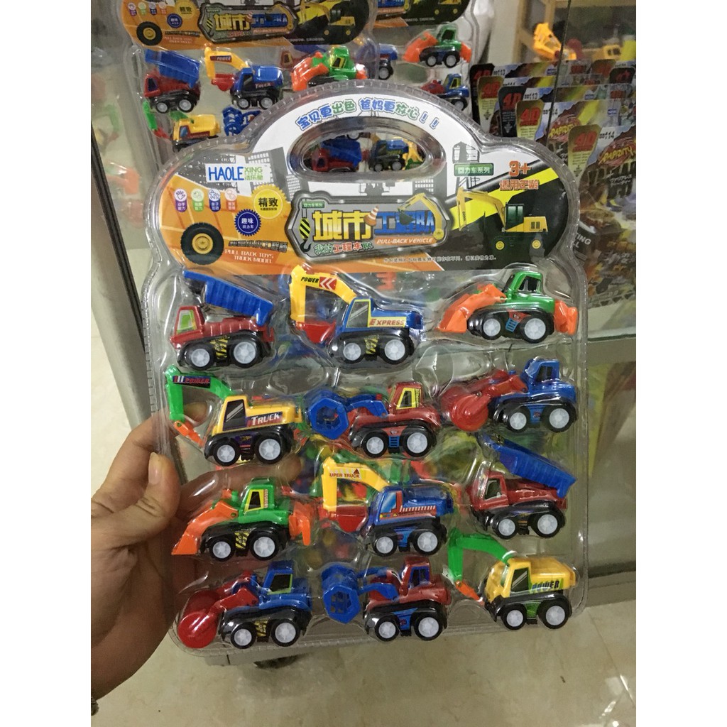 Bộ 12 ô tô máy xúc 1 💥 NHỰA CAO CẤP 💥 Combo xe đồ chơi nhiều loại cho bé
