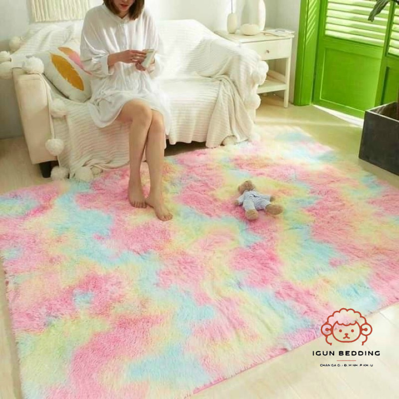 Thảm lông loang trải sàn lông dày dặn kích thước 1m6 x 2m mặt sau chồng trơn IGUN DERCOR