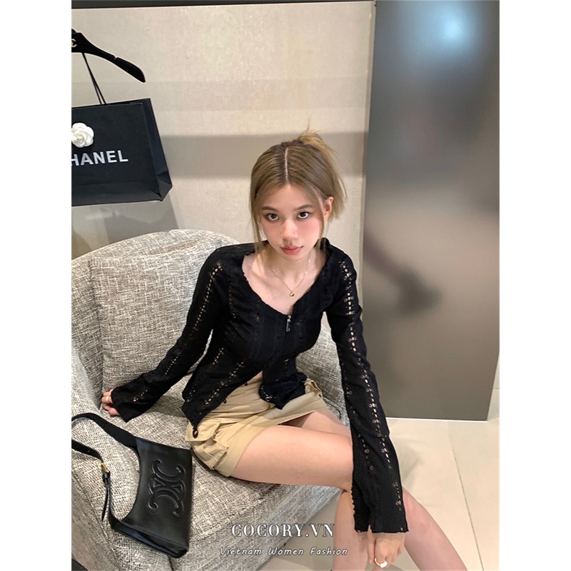 Cocory vn Set Áo Hở Lỗ + Chân Váy Chữ A Lưng Cao Thời Trang Nữ