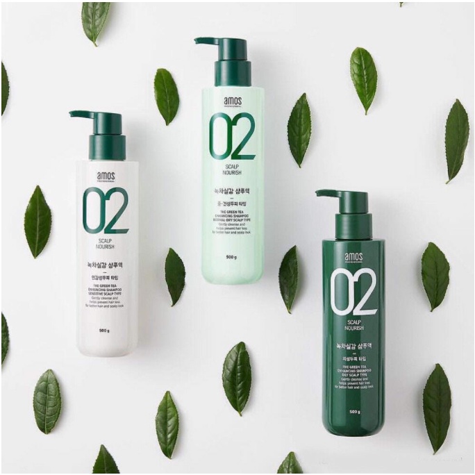 Dầu Gội Trà Xanh Chống Rụng Tóc Cho Da Đầu Khô AMOS PROFESSIONAL The Greentea Shampoo Moist 500ml Gomimall
