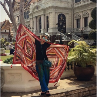 Khăn choàng boho đi biển, khăn chống nắng khăn choàng thổ cẩm, phong cách vintage chất liệu cotton mỏng nhẹ