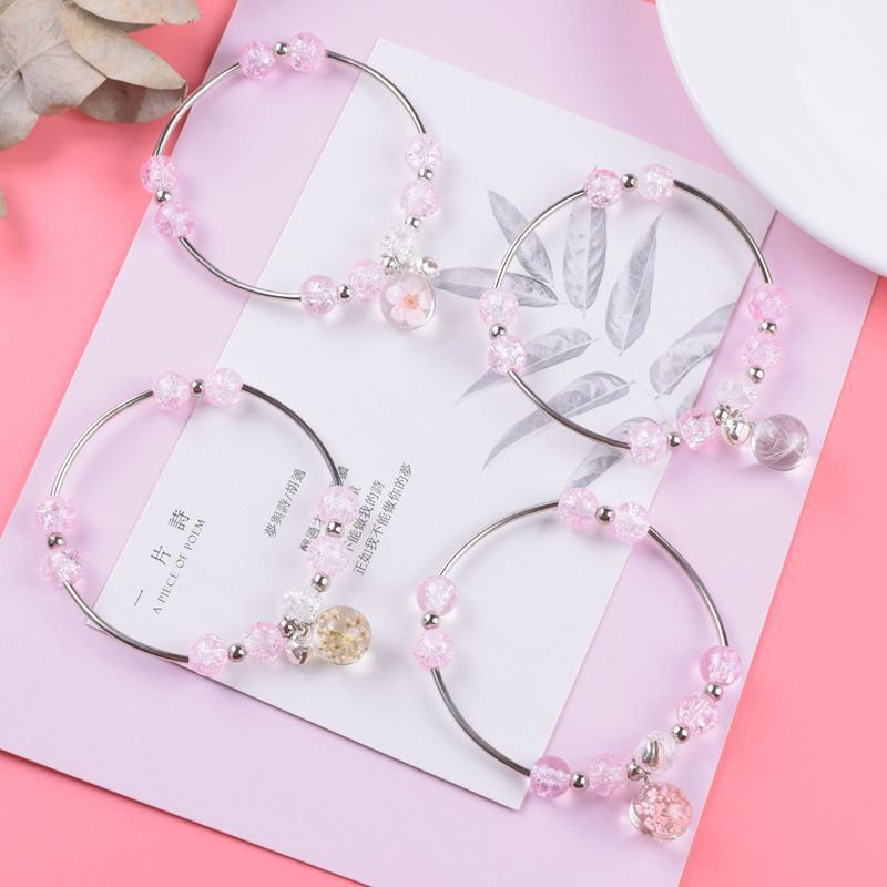 Vòng tay gốm HẠT NỨT GẮN HOA THUỶ TINH lắc tay nữ thời trang dễ thương