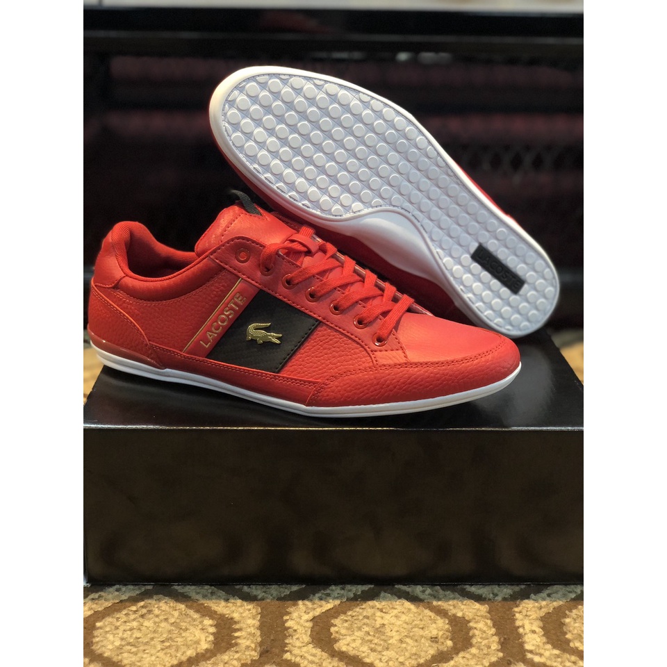 Giày Lacoste nam chính hãng, giày da thật nam cá sấu màu đỏ - Size 40, 42, 43