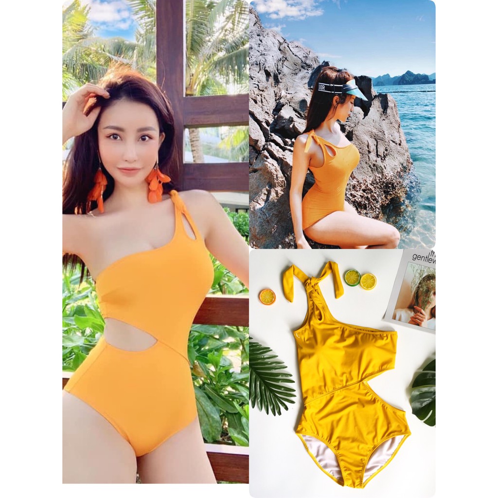 Bikini lệch vai vàng đồng