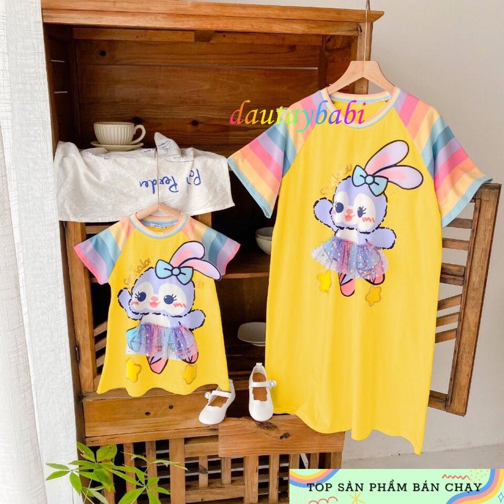 Váy đầm bé gái dáng suông đính họa tiết in thỏ chất cotton mềm mịn mùa hè  cho bé 10-40kg