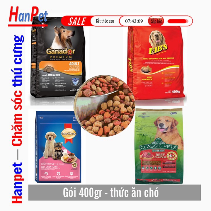 (Gói 400gr) Thức ăn chó dạng hạt cao cấp (4 loại) SmartHeart Adult Ganador Puppy - Fib / Fib's - Classic