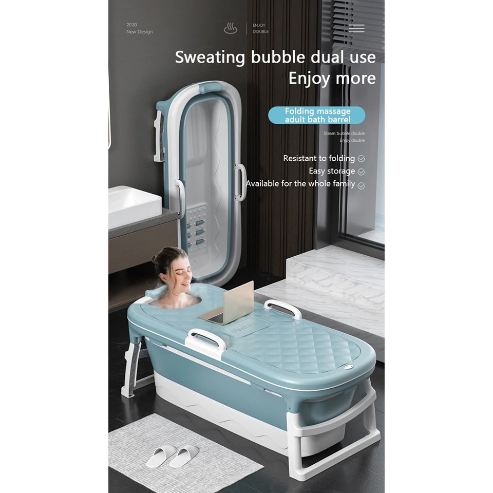 Home&amp;Garden - Bồn tắm cho người lớn và trẻ em, nắp đậy và massage European TPE PP (xanh)