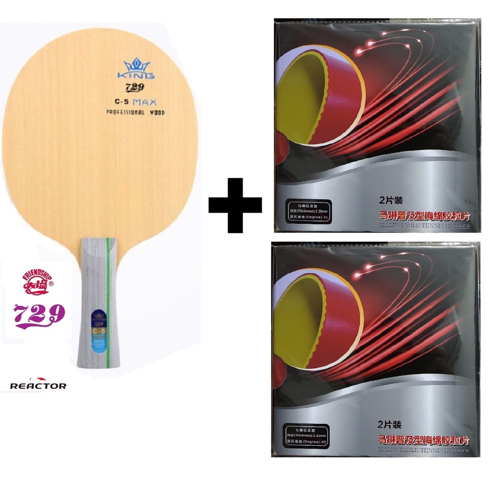 Combo vợt bóng bàn gồm cốt vợt 729 C-5 MAX và hai mặt vợt MALIN II (Mã Lâm 2)