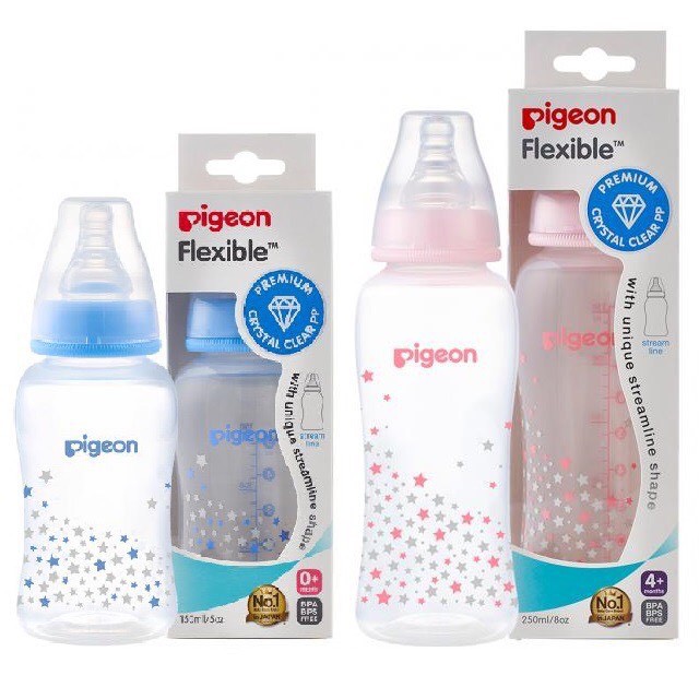 Bình sữa cổ hẹp Pigeon bình sữa cho bé nhựa PP Streamline 150 ml/ 250ml hình ngôi sao (Mẫu Mới)