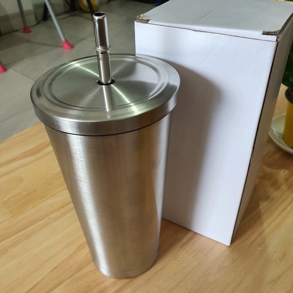 Ly Giữ Nhiệt Kèm Ống Hút 550ml, inox 304, giữ nóng lạnh 8-10 tiếng -In Khắc Logo Theo Yêu Cầu