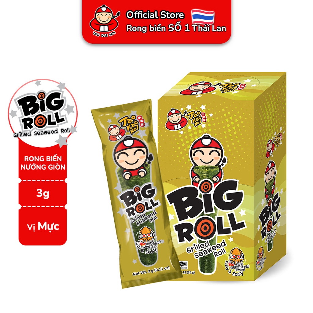 [COMBO TIẾT KIỆM] Snack Rong Biển TaoKaeNoi BIG BANG (12 gói) Vị Truyền Thống và hộp BIG ROLL (12 gói) Vị Mực