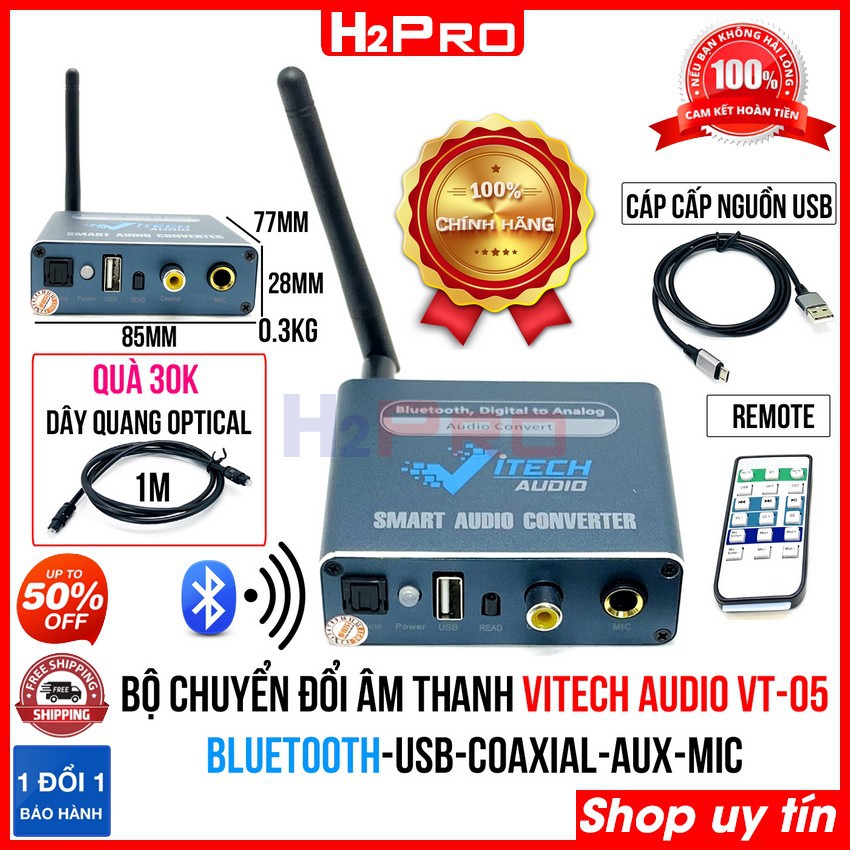 Bộ chuyển đổi âm thanh Optical Vitech Audio VT-05 H2Pro cao cấp Bluetooth-USB-COAXIAL-AUX-MIC (tặng dây quang 30k)