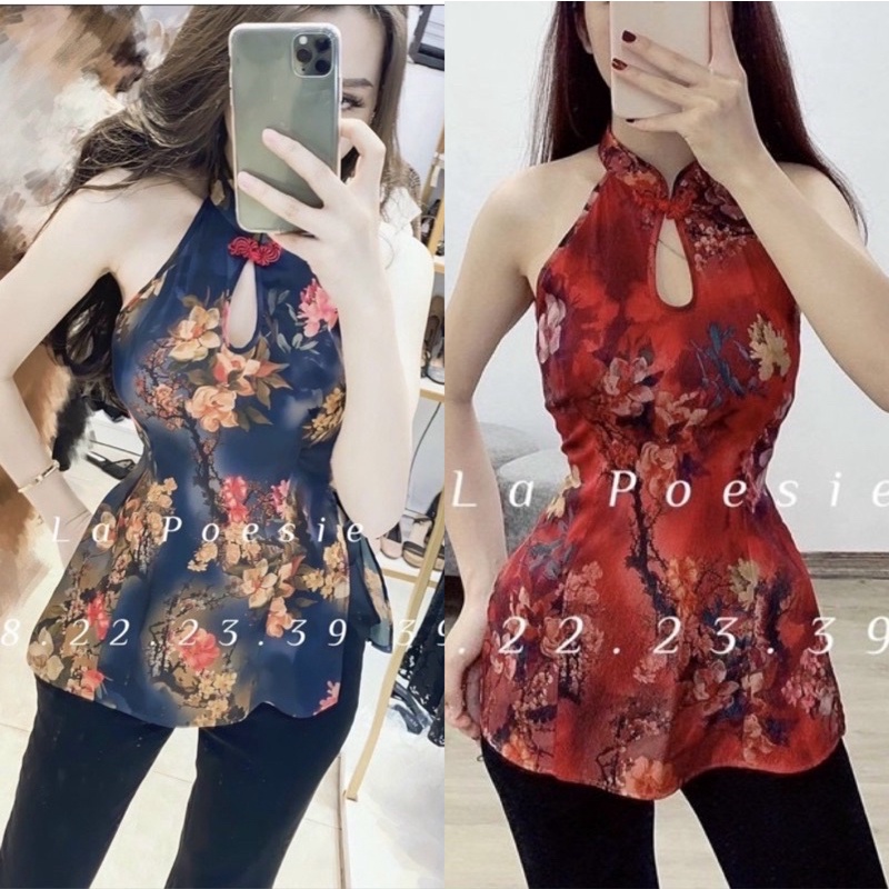 set áo hoa cổ tàu quần legging ôm