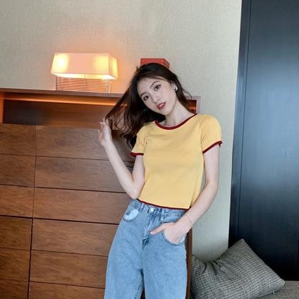 Áo Thun Dệt Kim Ngắn Tay Dáng Ôm Hở Xương Quai Xanh Gợi Cảm Cho Áo phông Nữ NZ-TX-289