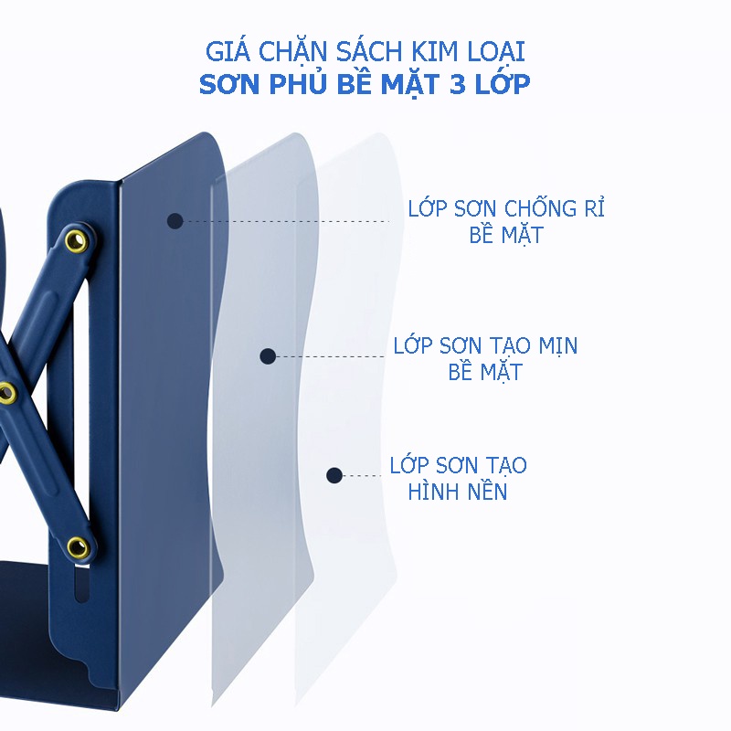 GIÁ CHẶN SÁCH kim loại để bàn co giãn kệ chặn sách 3 ngăn JGC-SM BKD301