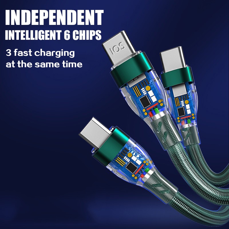Cáp Sạc Nhanh 3 Trong 1 6A 100W Bện Nylon Cho Điện Thoại Thông Minh Android