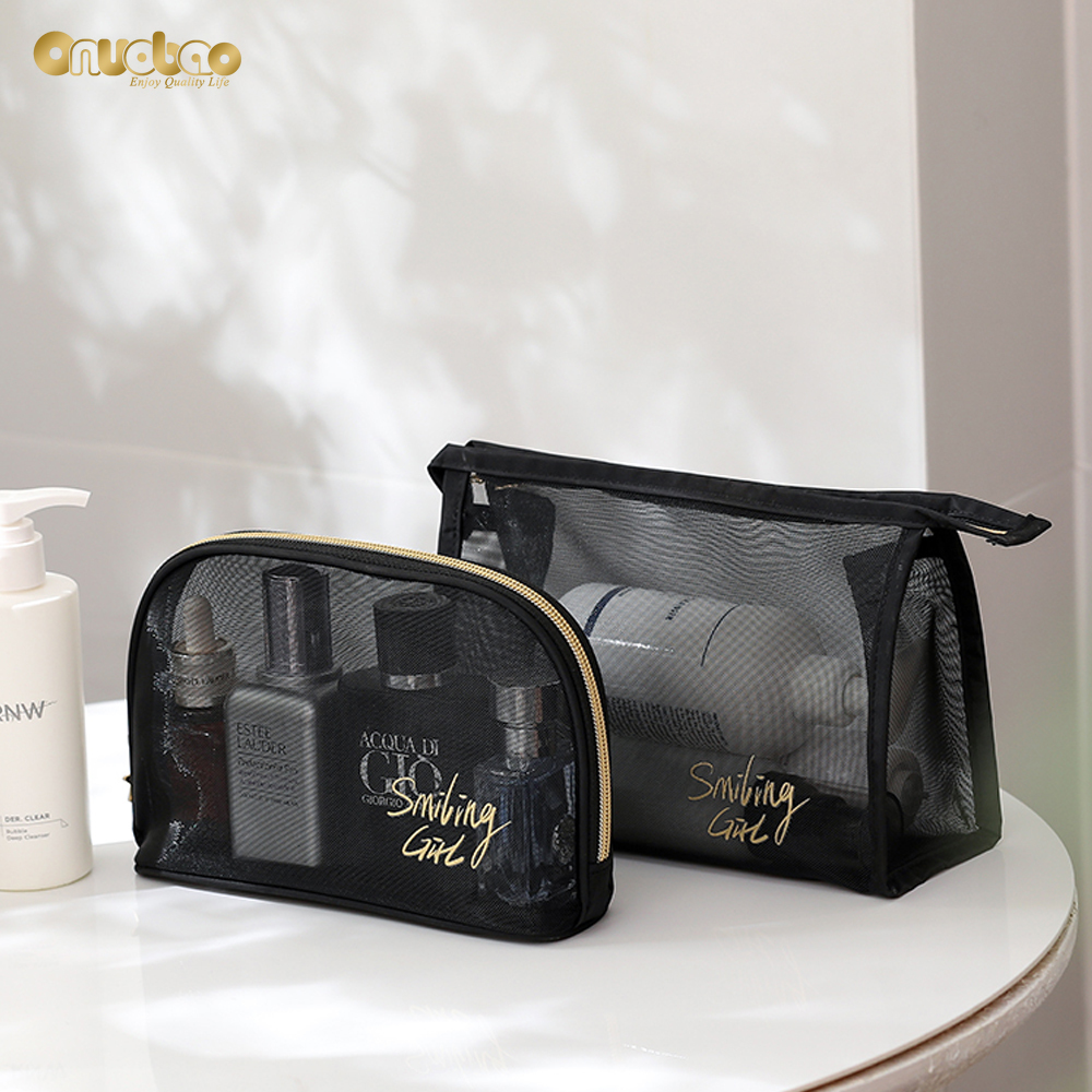 Túi lưới đen đựng mỹ phẩm/ đồ du lịch thiết kế cầm tay cho nữ
