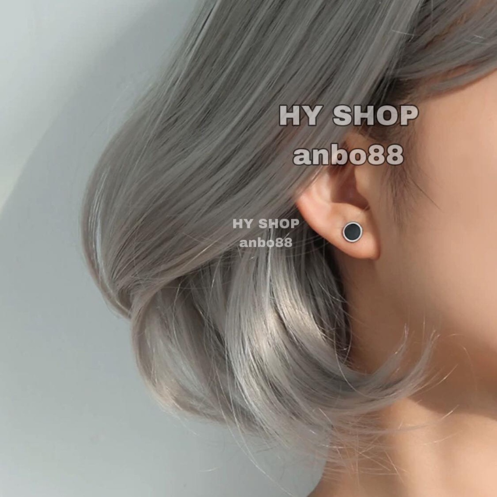 Khuyên tai tròn mặt kim đen không gỉ titan khuyên Unisex
