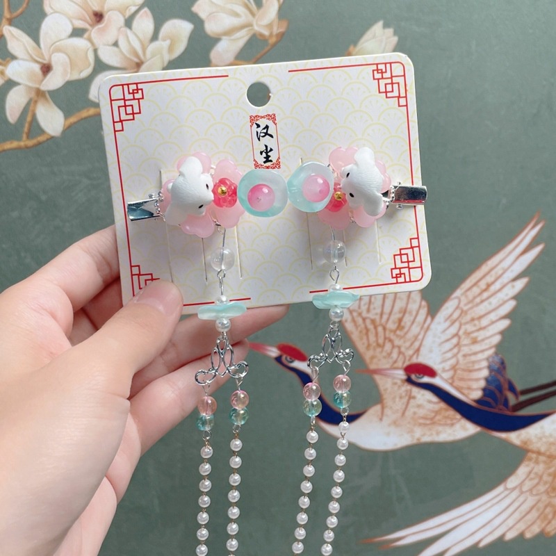 1 Cặp Kẹp Tóc Đính Hoa / Thỏ Trắng / Bướm Trang Trí Tóc Cho Bé Gái