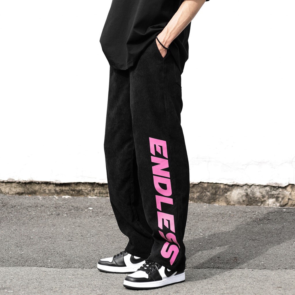 Quần Dài Ống Rộng EndLess Vải Nhung Form Ống Suông Unisex Chất Liệu Ticke Màu Đen