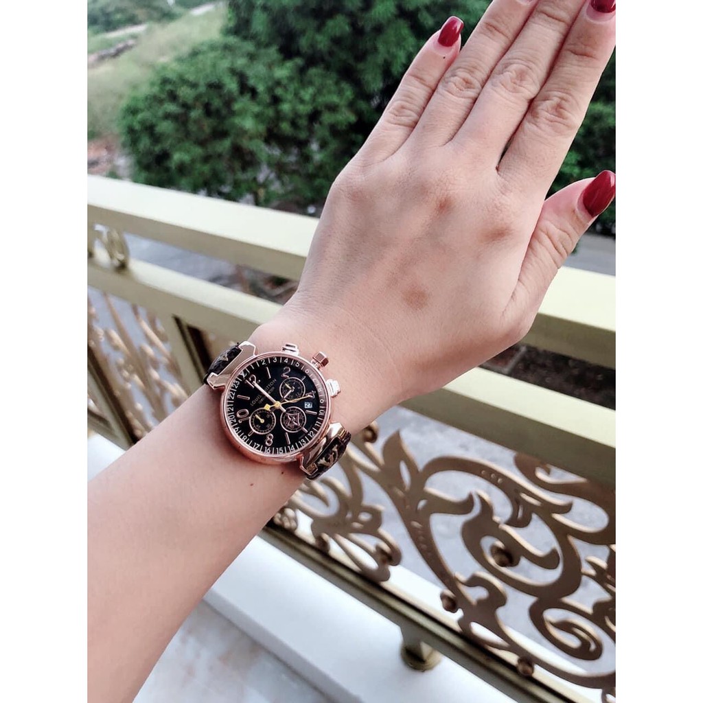 Đồng hồ nữ LV nữ dây da nâu kiểu dáng thời thượng sang trọng, chống nước , bảo hành 12 tháng