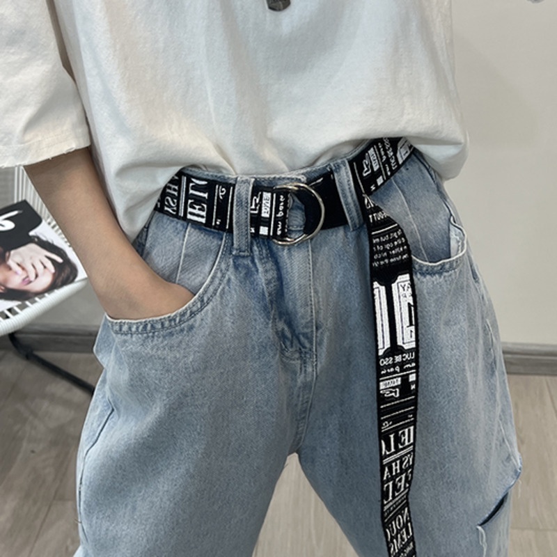 Thắt Lưng Vải canvas Màu Trơn Khóa Tròn Đôi Không Cần Đục Lỗ Thời Trang Cho Nam Và Nữ