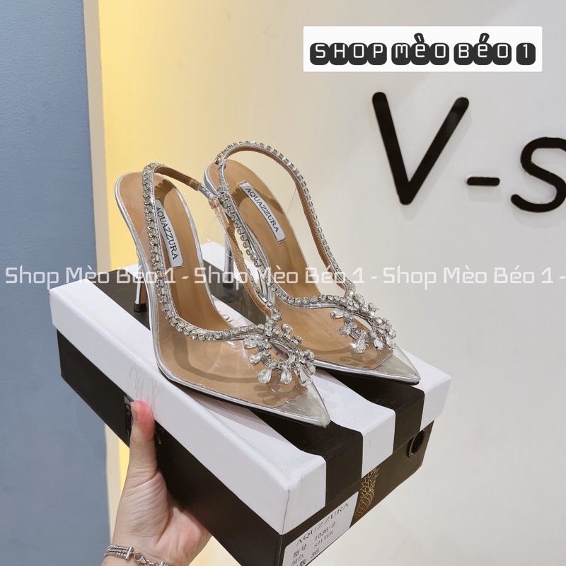 Sandal mica trong viền đá gót nhọn fullbox hàng quảng châu cao cấp
