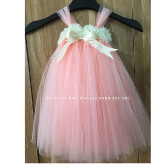 Váy Tutu hoa hồng dây phối nơ ruy băng