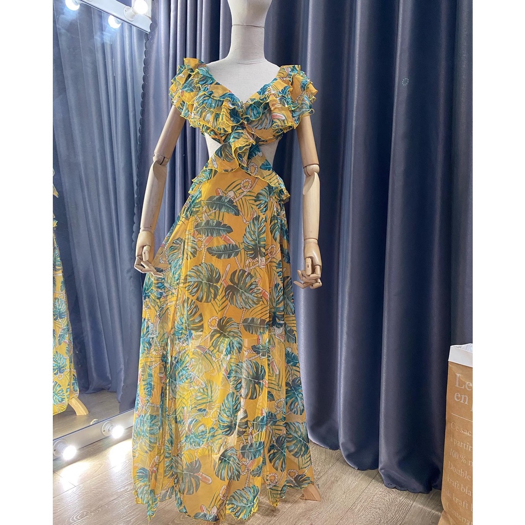 Đầm maxi dáng xoè cut eo bo chun tay, chụp hình đi du lịch siêu ảo QD FASHON