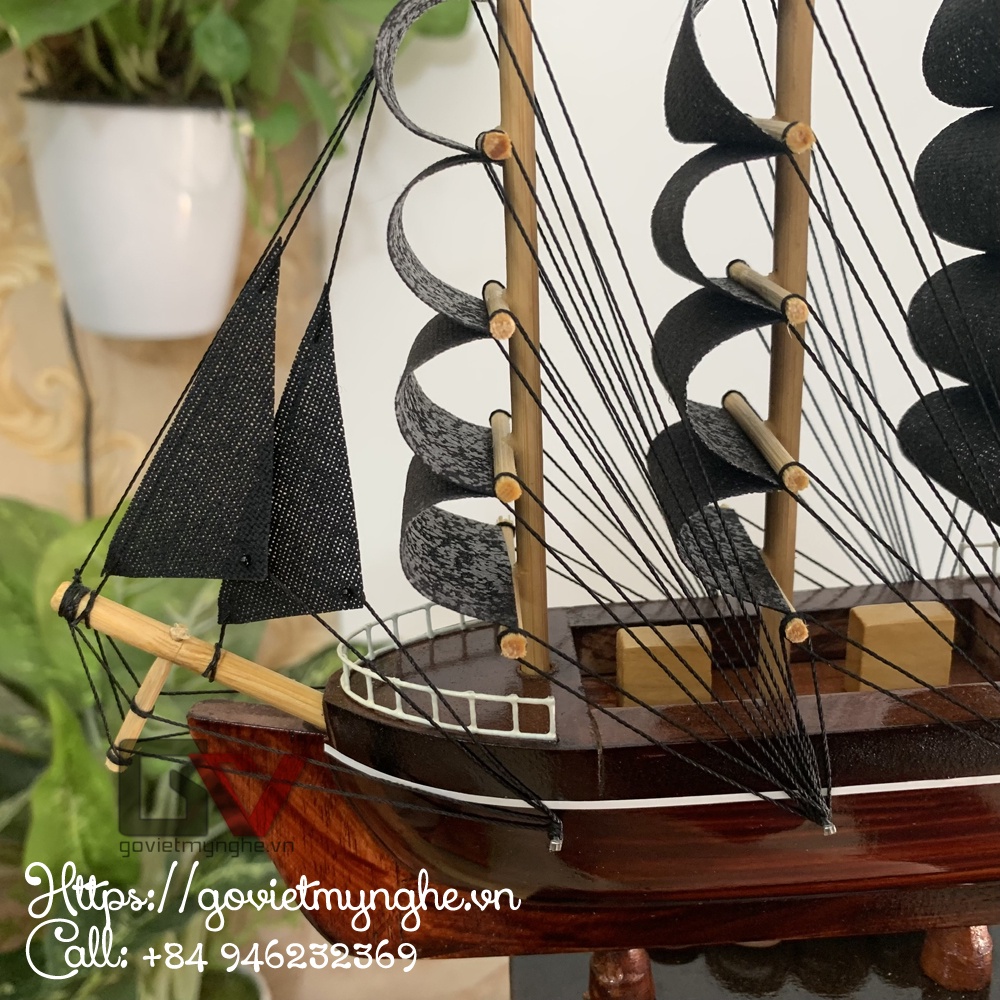 Mô hình tàu gỗ trang trí - Tàu gỗ chở hàng Belem Pháp - Dài 20cm - Gỗ Tự Nhiên - Đã lắp ráp