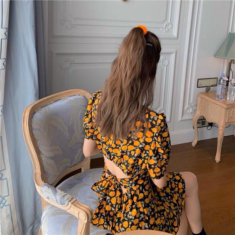 Đầm Hoa Nhí Buộc Nơ Sau GenY Váy Nữ Hoa Chất Voan Siêu Xinh | BigBuy360 - bigbuy360.vn