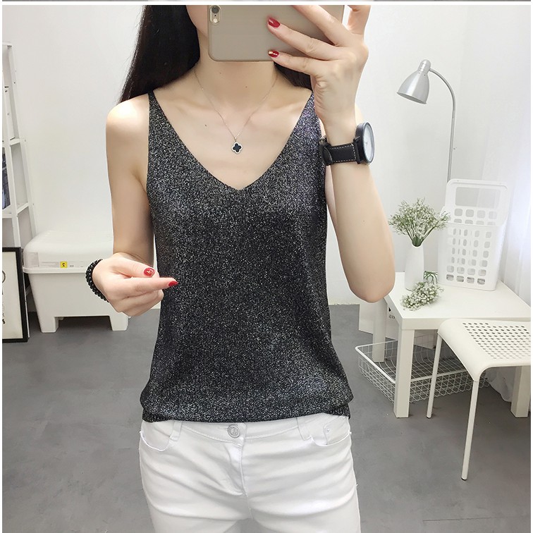 Áo 2 dây len lụa kim tuyến chất siêu thích AO01 Free size