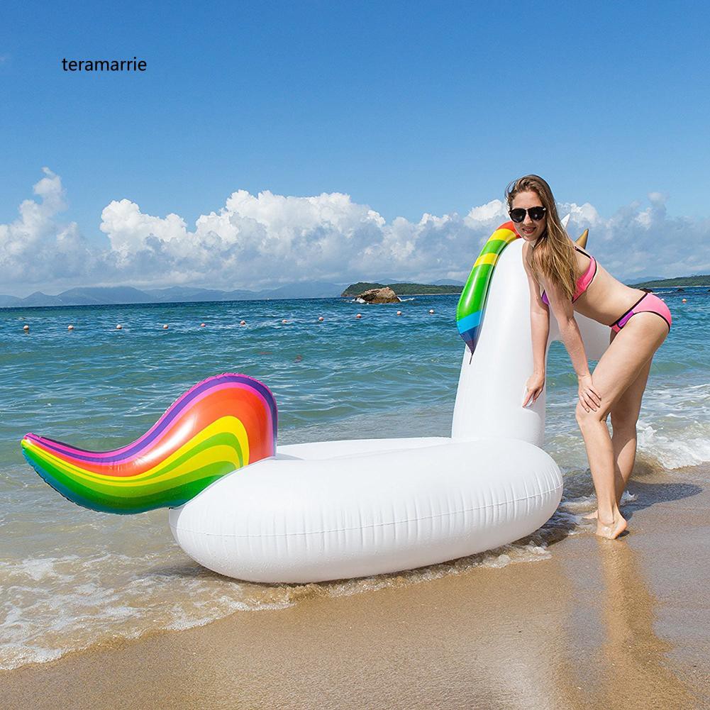 TM♥Inflatable Rainbow Unicorn Water Float Ride-on Swimming Pool Lounger Beach Raft