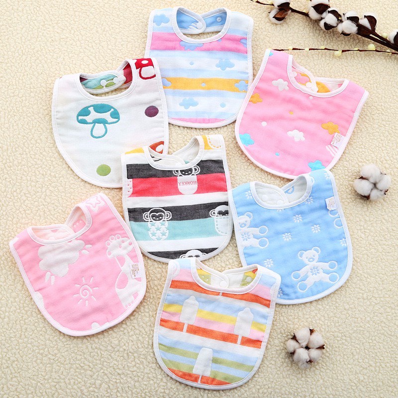 Yếm cúc bấm chữ U ăn dặm cho bé hình thú dễ thương có viền, yếm vải cúc bấm chống thấm 3 lớp cho bé