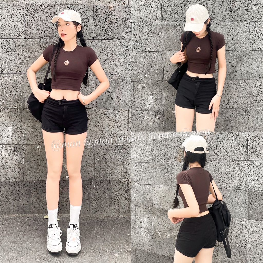 Áo Croptop Nữ Mon, Thêu Hình Vương Miện SS03581