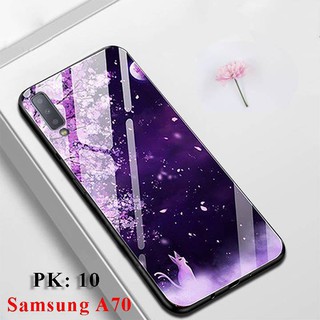 ỐP LƯNG MẶT KÍNH SAMSUNG A70 HOA ANH ĐÀO TÍM 