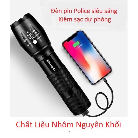 Đèn Pin Siêu Sáng 💝Freeship💝 đèn pin led T6 Nguyên Khối Siêu Sáng Kiêm Sạc Dự Phòng