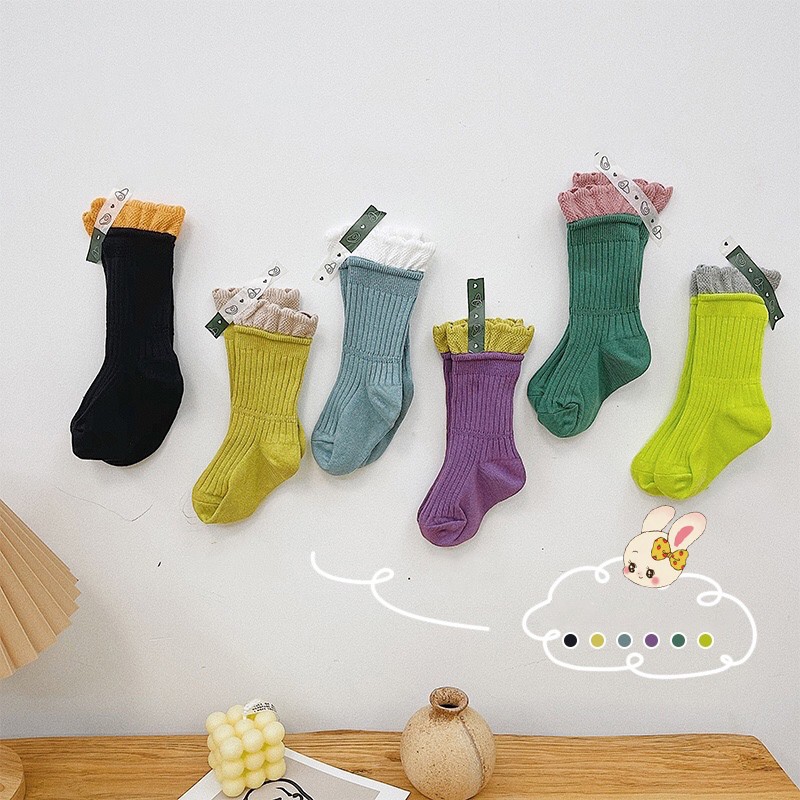 Set 3 Đôi Vớ Cotton Phối Ren Nhiều Màu Sắc Phong Cách Hàn Quốc Cho Bé Gái